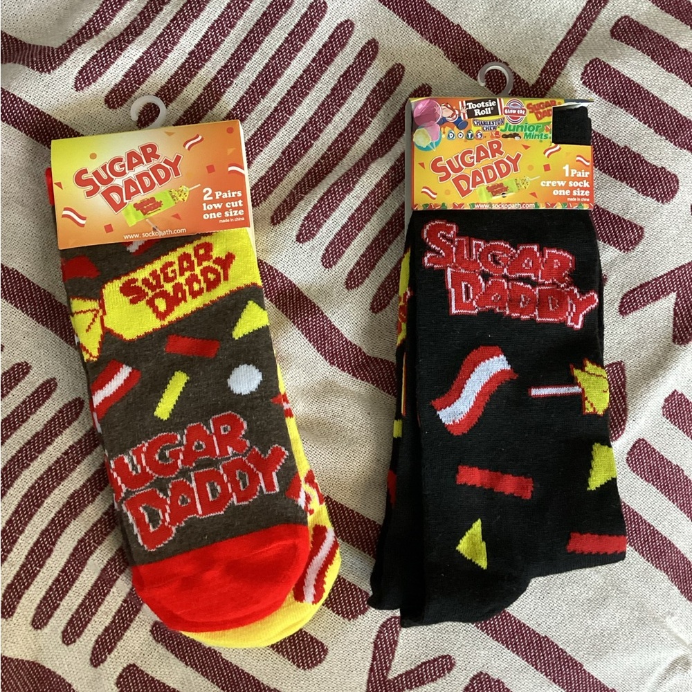 3 Pairs: SUGAR DADDY Crew Socks Men 8-12 Women 9-14
